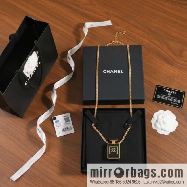 New ☑️ CHANEL CHANEL black leather perfume bottle necklace sweater chain