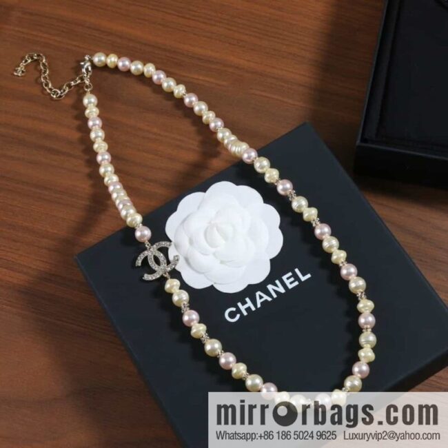 New ☑️ Chanel Full Diamond Double C Natural Pearl Necklace Sweater Chain