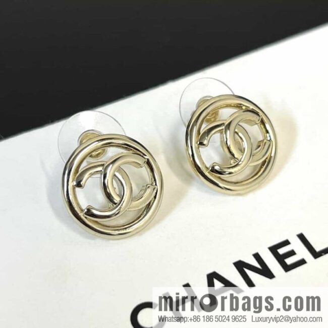 New ☑️ Chanel c1 double c gold round hollow stud earrings