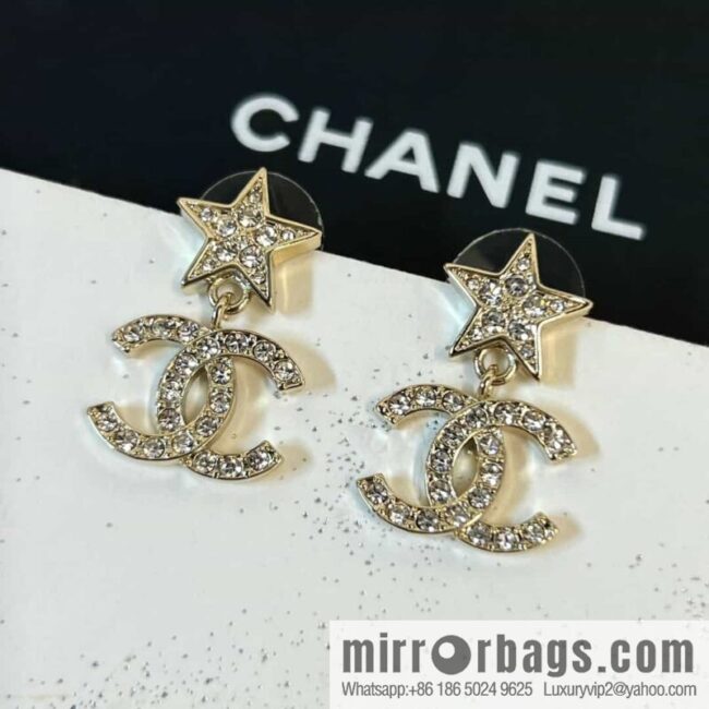 New ☑️ chanel c2 double c gold star pentagram earrings