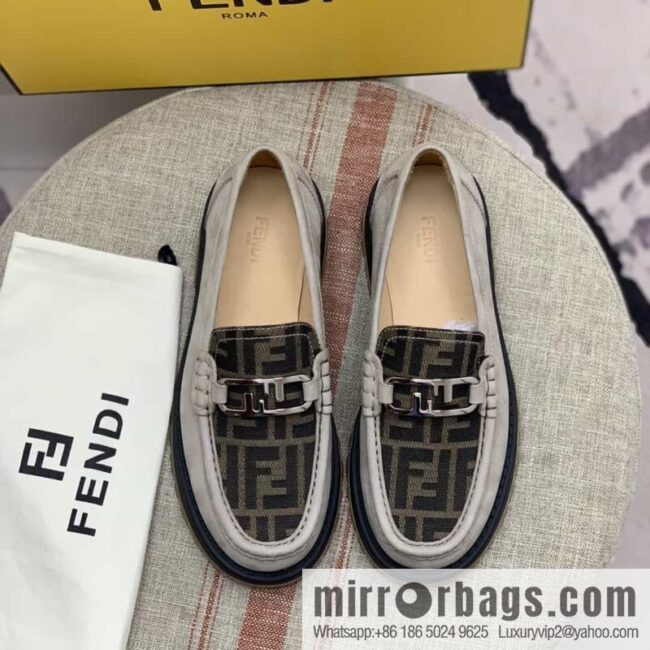 Fendi leather material. Brown and tobacco yellow FF jacquard men\'s loafers