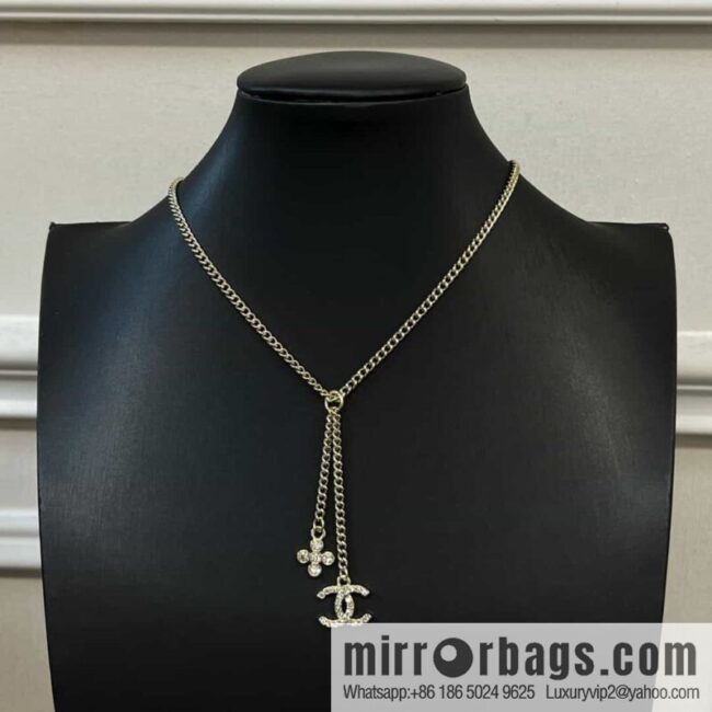 New ☑️ Chanel double c rhombus full diamond tassel necklace