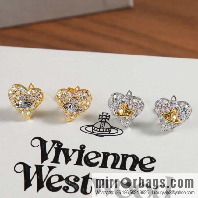 New ☑️ Vivienne Westwood Queen Mother Saturn Love Peach Heart Earrings
