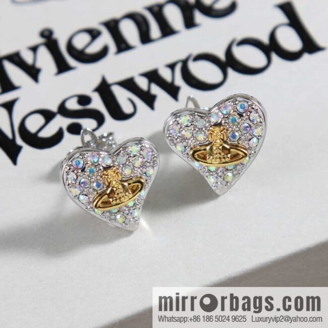 New ☑️ Vivienne Westwood Queen Mother Saturn Love Peach Heart Earrings
