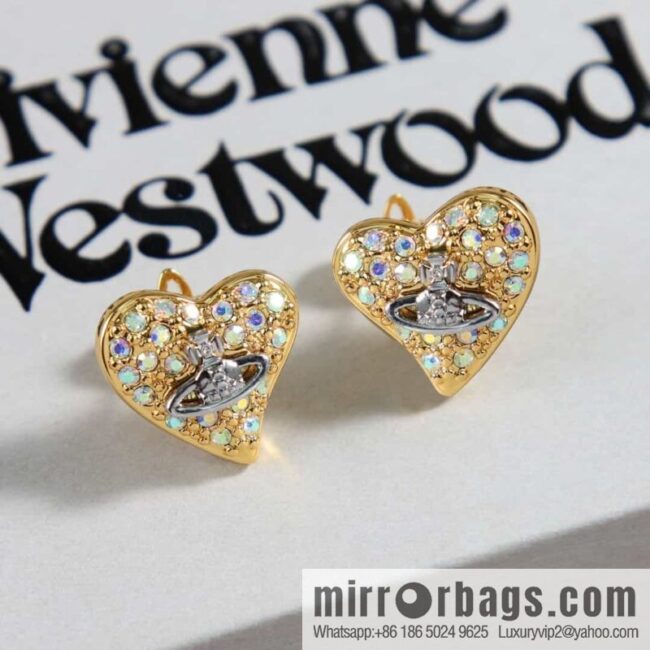 New ☑️ Vivienne Westwood Queen Mother Saturn Love Peach Heart Earrings