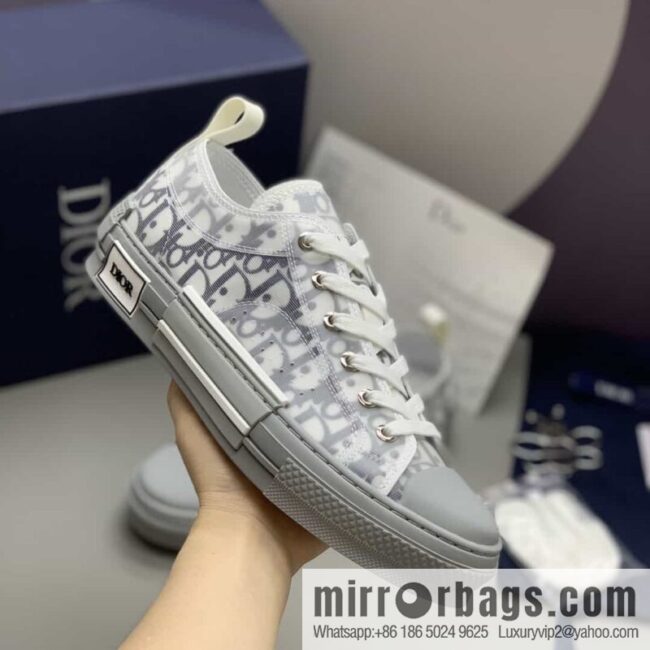 Dior Unisex low-top shoes with clear mesh fabric inserts and grey Oblique printed canvas