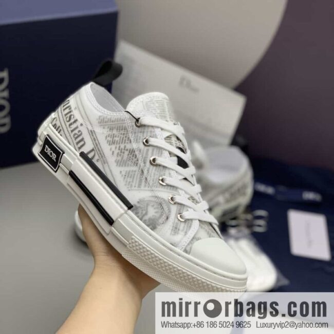 Dior Unisex low-top shoes with clear mesh fabric inserts and grey Oblique printed canvas