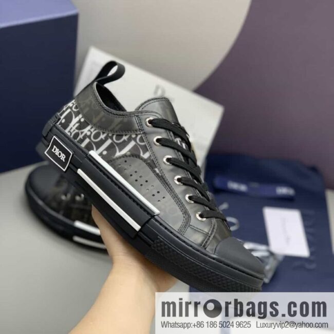 Dior Unisex low-top shoes with clear mesh fabric inserts and grey Oblique printed canvas