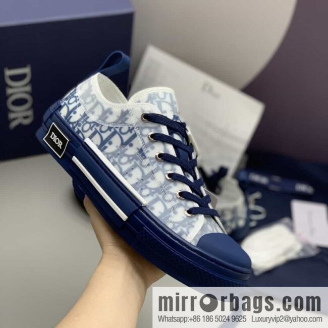 Dior Unisex low-top shoes with clear mesh fabric inserts and grey Oblique printed canvas