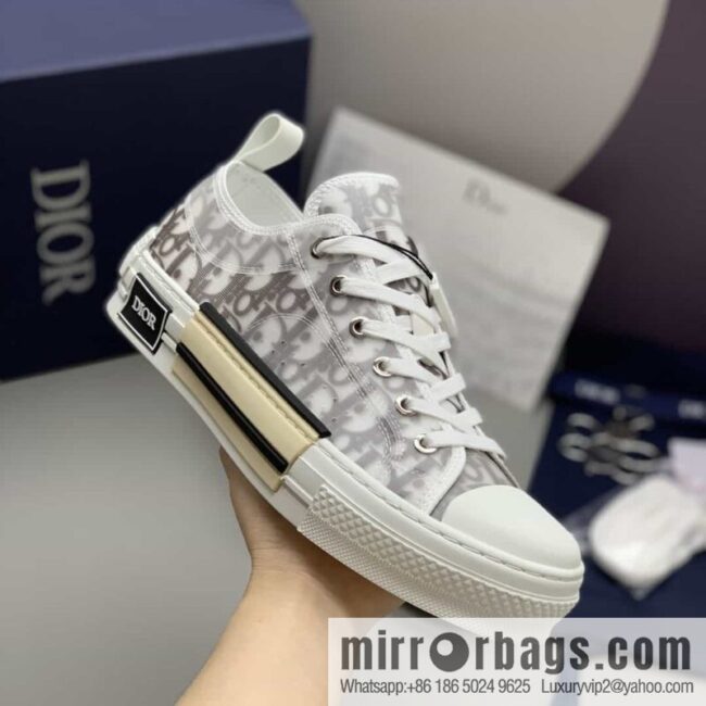 Dior Unisex low-top shoes with clear mesh fabric inserts and grey Oblique printed canvas