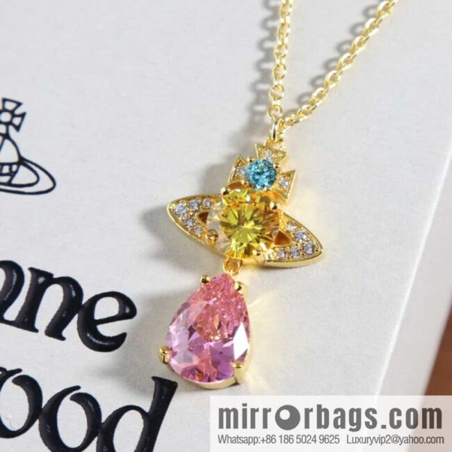 New ☑️ Vivienne Westwood Queen Mother Saturn Water Drop Diamond Necklace