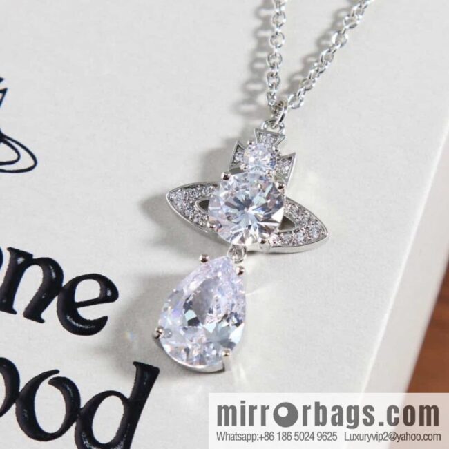New ☑️ Vivienne Westwood Queen Mother Saturn Water Drop Diamond Necklace