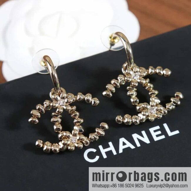 New ☑️ Chanel C2 double c gold bead stud earrings