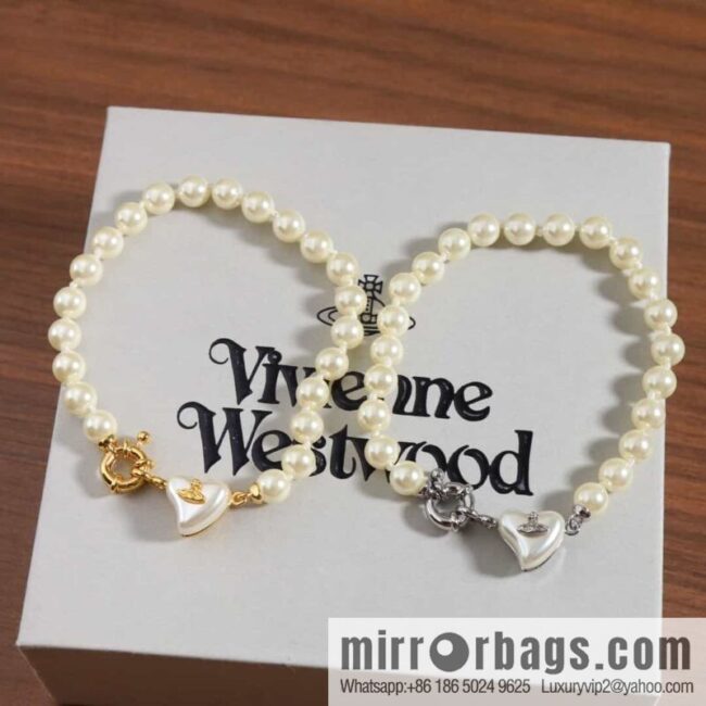 New ☑️ Vivienne Westwood Queen Mother peach heart love Saturn pearl bracelet