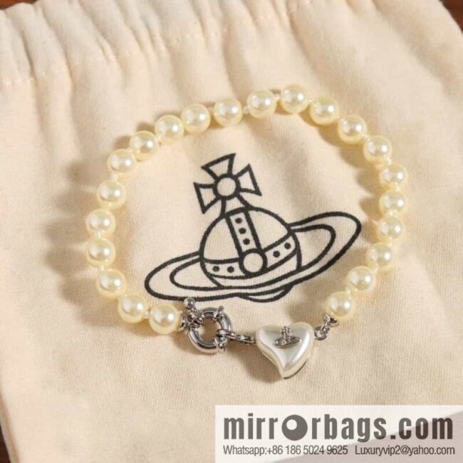 New ☑️ Vivienne Westwood Queen Mother peach heart love Saturn pearl bracelet