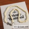 New ☑️ Vivienne Westwood Queen Mother peach heart love Saturn pearl necklace