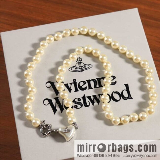 New ☑️ Vivienne Westwood Queen Mother peach heart love Saturn pearl necklace
