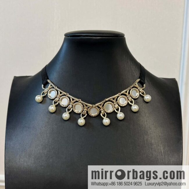 New ☑️ DIOR mirror pearl black rope necklace necklace necklace