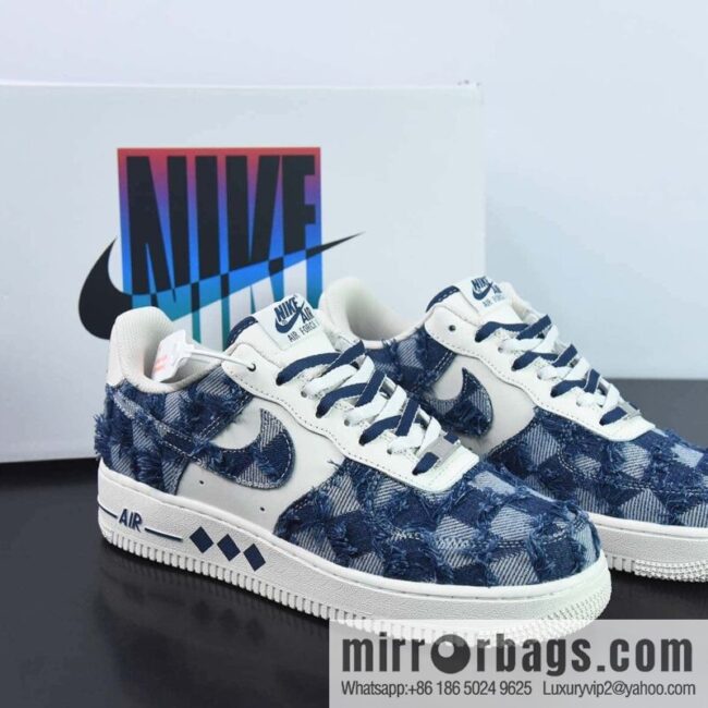 Nike Air Force 1 AF1 Air Force One/low-top, white and blue, denim plaid Item number: FB0607-099