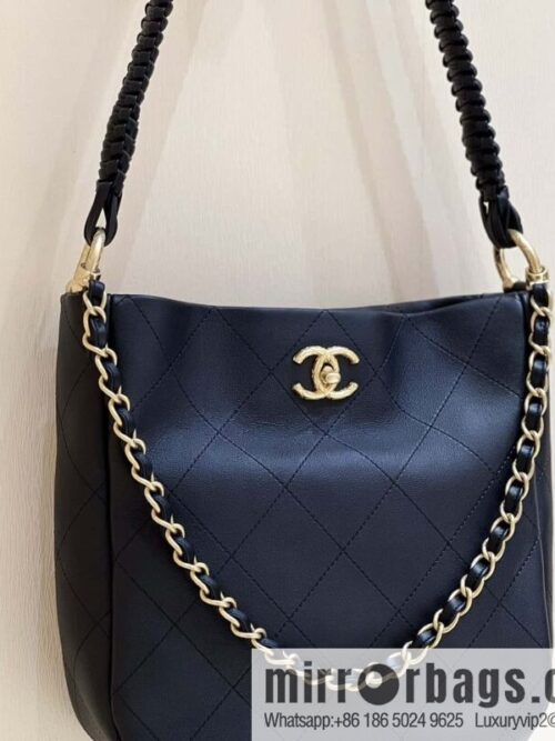 CHANEL 23A Premium Handicraft Collection, Woven Hippie Bag AS4210 black