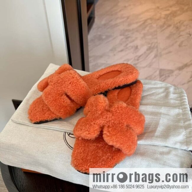 HERMES Hermès 2022 Teddy model Italy Europe imported lamb wool women\'s sandals