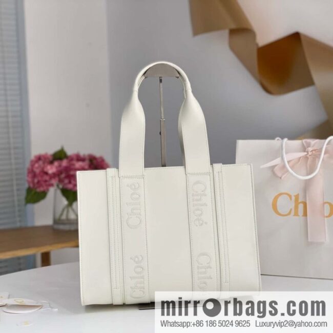 Chloe Woody Full Pitot Bag, White Medium 37CM