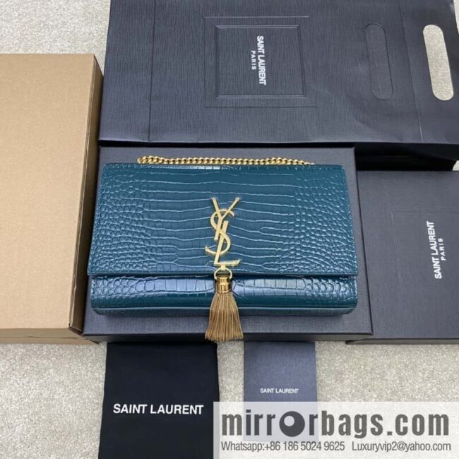 wsxc1692630358755_0-800x800ulnlqt3gdjs68297_20250719023415.jpg Y\'s most classic style Kate crocodile pattern chain strap crossbody bag small crocodile turquoise green/gold buckle Model: 377829