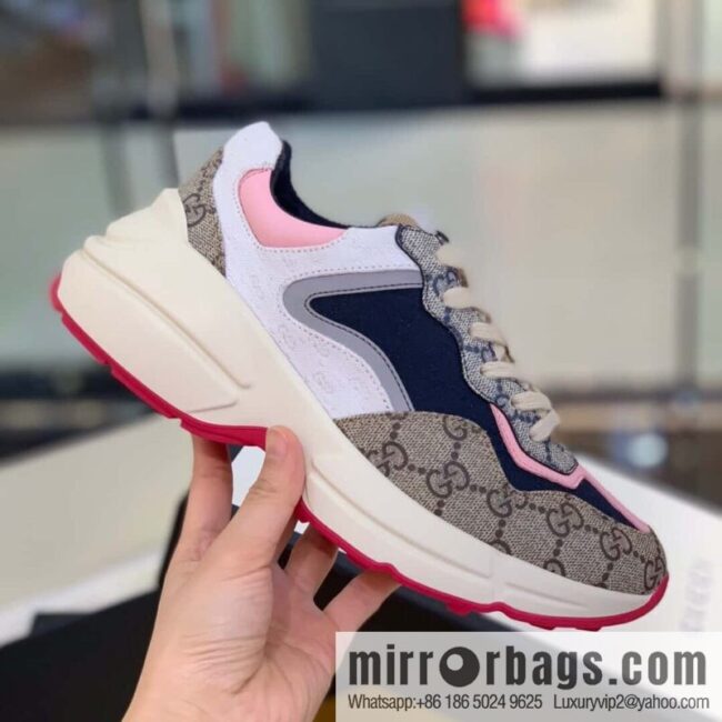 GUCCI Mix and Match Double G Letter Interwoven Pattern Fabric Rhyton sneakers