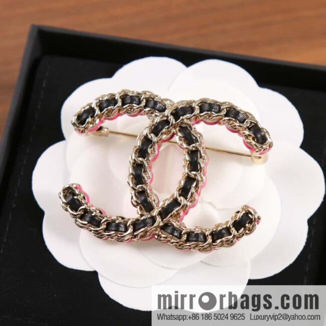 New ☑️ Chanel Double C Black Leather Rope Red Rope Brooch