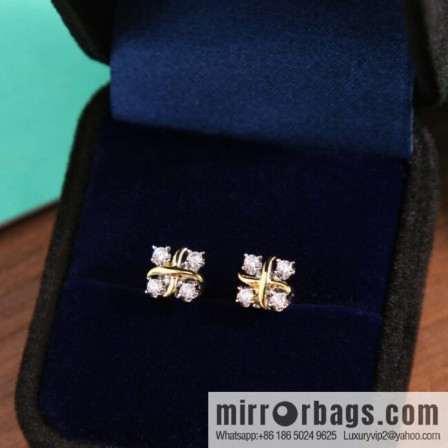 New ☑️ Tiffany & Co. Tiffany color cross stud earrings