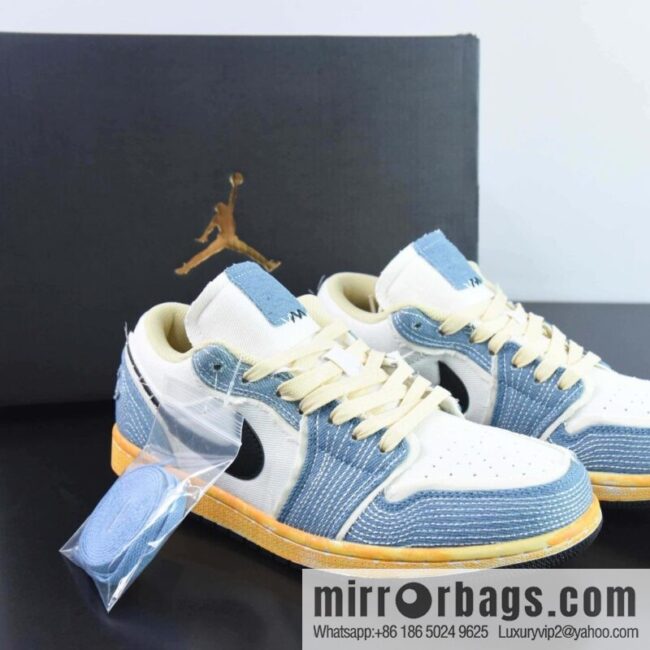 Air Jordan AJ1 Low wash denim embroidery sneakers item number: FN7670-493