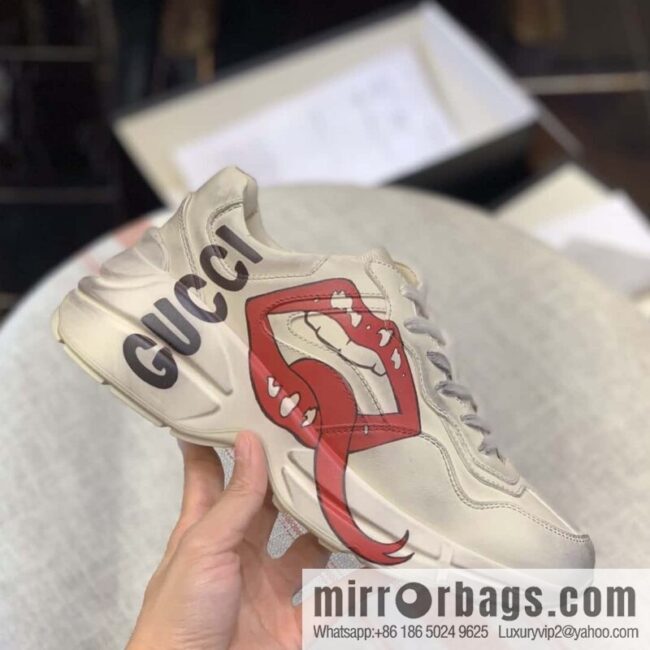 GUCCI old leather, big mouth pattern Logo printed retro logo, men\'s and women\'s retro sneakers
