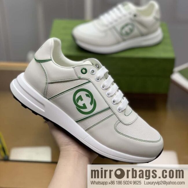 GUCCI white cowhide with white mesh, men\'s sports running shoes