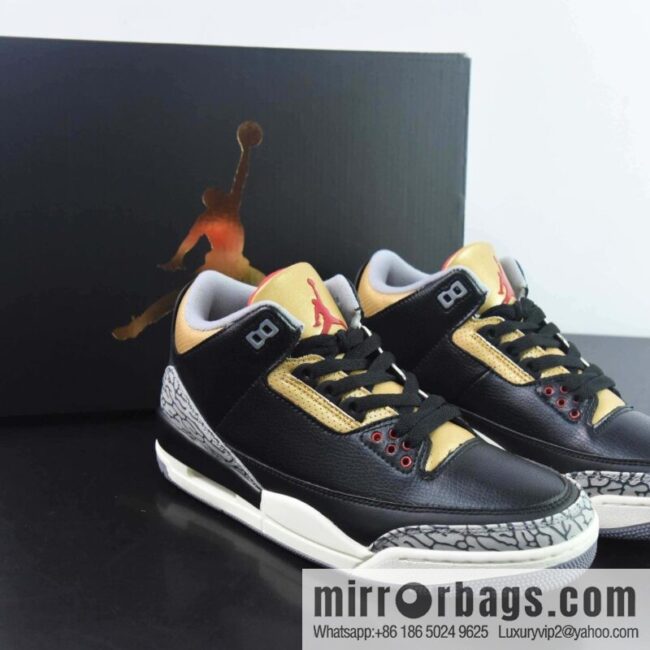 Air Jordan 3 Retro \"Black Gold\" AJ3 black gold, small black cement, item number: CK9246-067