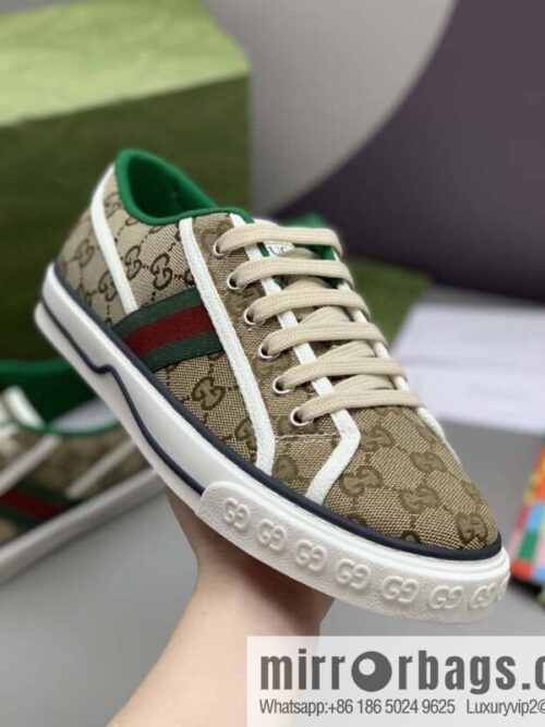 wsxc1695059458346_4-800x80020expftr042170265_20250705205259.jpg GUCCI apricot double G canvas, red and green webbing 1977 men\'s and women\'s canvas shoes