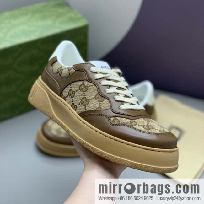 GUCCI Gucci, with cowhide material GG printed canvas couple sneakers