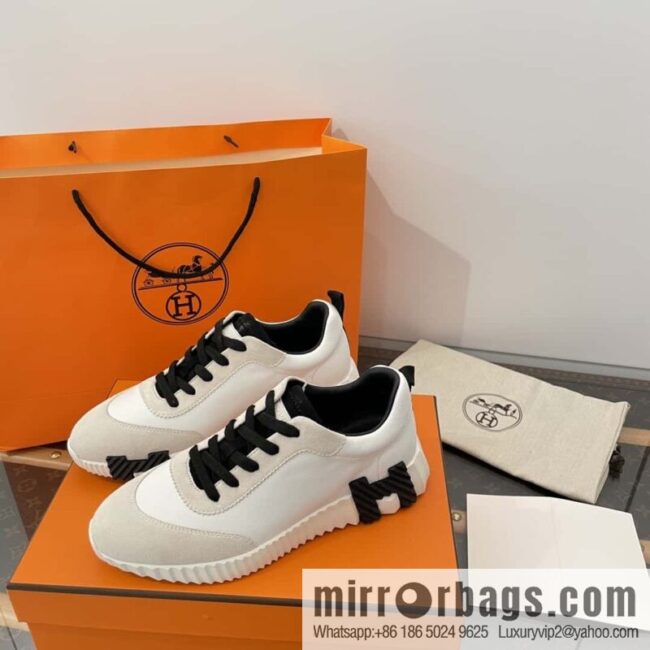 Hermes black and white leather casual sneakers