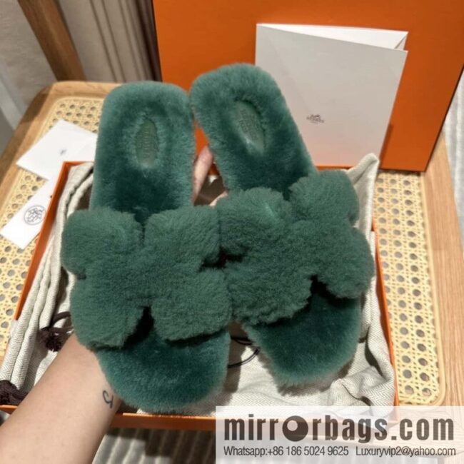 wsxc1696086221870_5-800x800mcolqsg1ase166322_20250705185533.jpg Hermès mink slippers, green