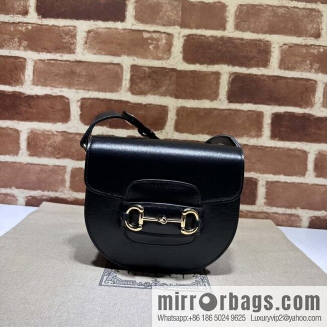 Gucci Horsebit 1955 series mini semi-circular handbag 760191 black full leather
