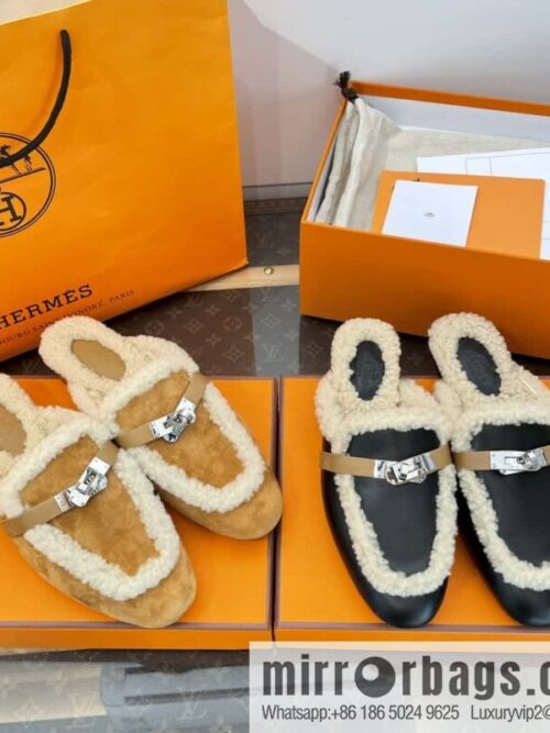 wsxc1696868969138_0-800x800odaovoszlen162087_20250705164005.jpg Hermès Sheepskin Button Muller Half Trail Fluffy Shoes