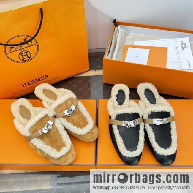 wsxc1696868969138_0-800x800odaovoszlen162087_20250705164005.jpg Hermès Sheepskin Button Muller Half Trail Fluffy Shoes