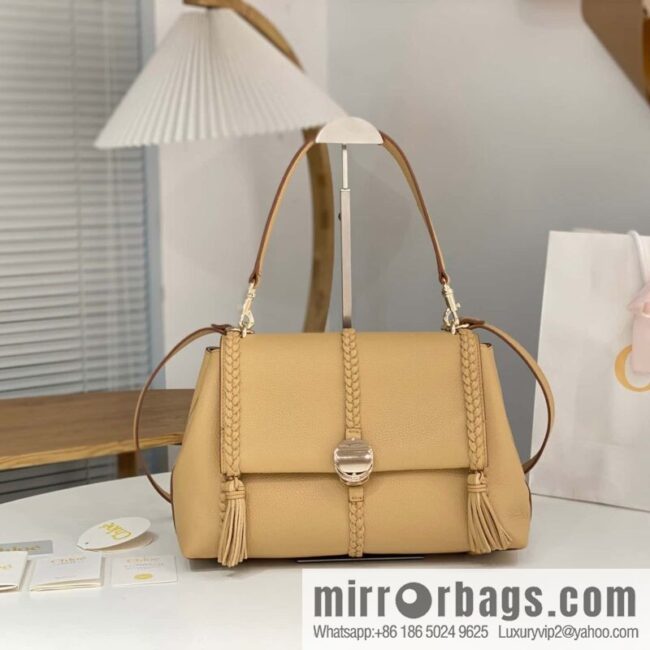 Chloe Penelope Gold Coin Bag, Large Dropped Leather, Apricot 35cm