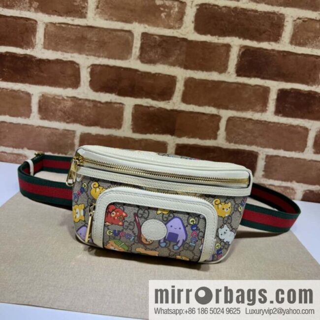 GUCCI Gucci double G fanny pack 682933 brown pvc/animal printed