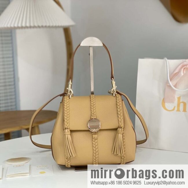 Chloe Penelope Gold Coin Bag, Medium Dropped Leather, Apricot 25CM