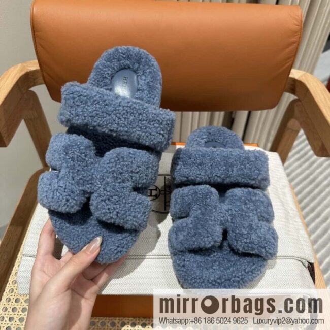 Hermès plush second uncle shoes Chypre sandals, premium blue
