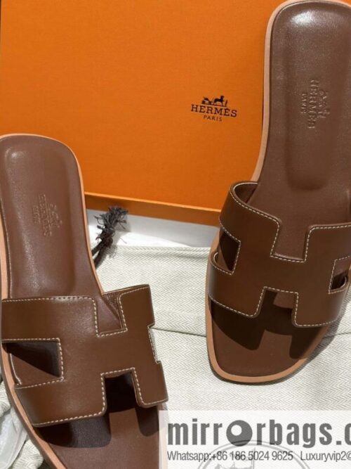 wsxc1697039503257_1-800x8001v2ek5elk2n161402_20250705161159.jpg Hermès leather outsole H slippers, dark brown
