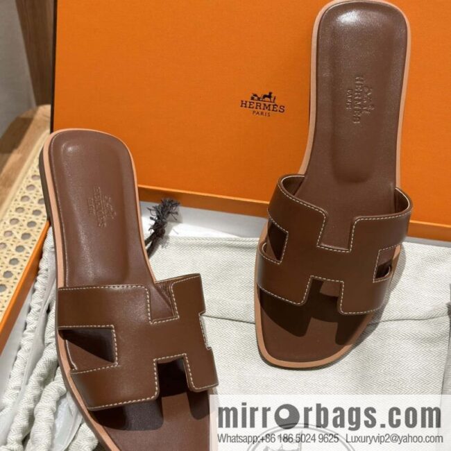 wsxc1697039503257_1-800x8001v2ek5elk2n161402_20250705161159.jpg Hermès leather outsole H slippers, dark brown