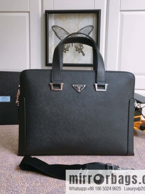 PRADA imported cross pattern leather briefcase