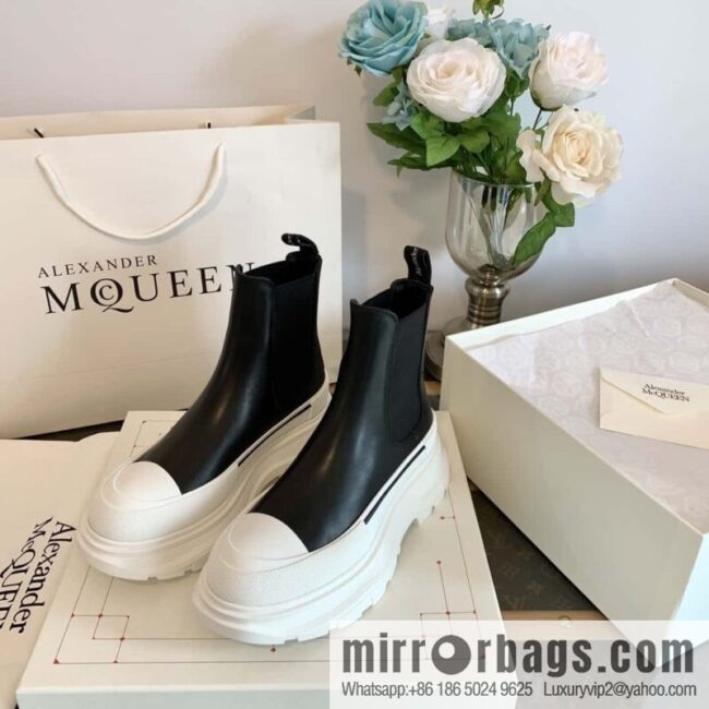 Alexander McQueen, platform black and white Chelsea booties