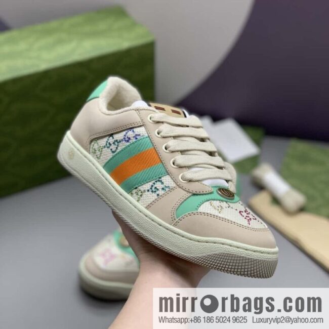 GUCCI Beige and Green with Crystal GG Canvas G Replica Luxury Handbag Women\'s Small Dirty Shoes